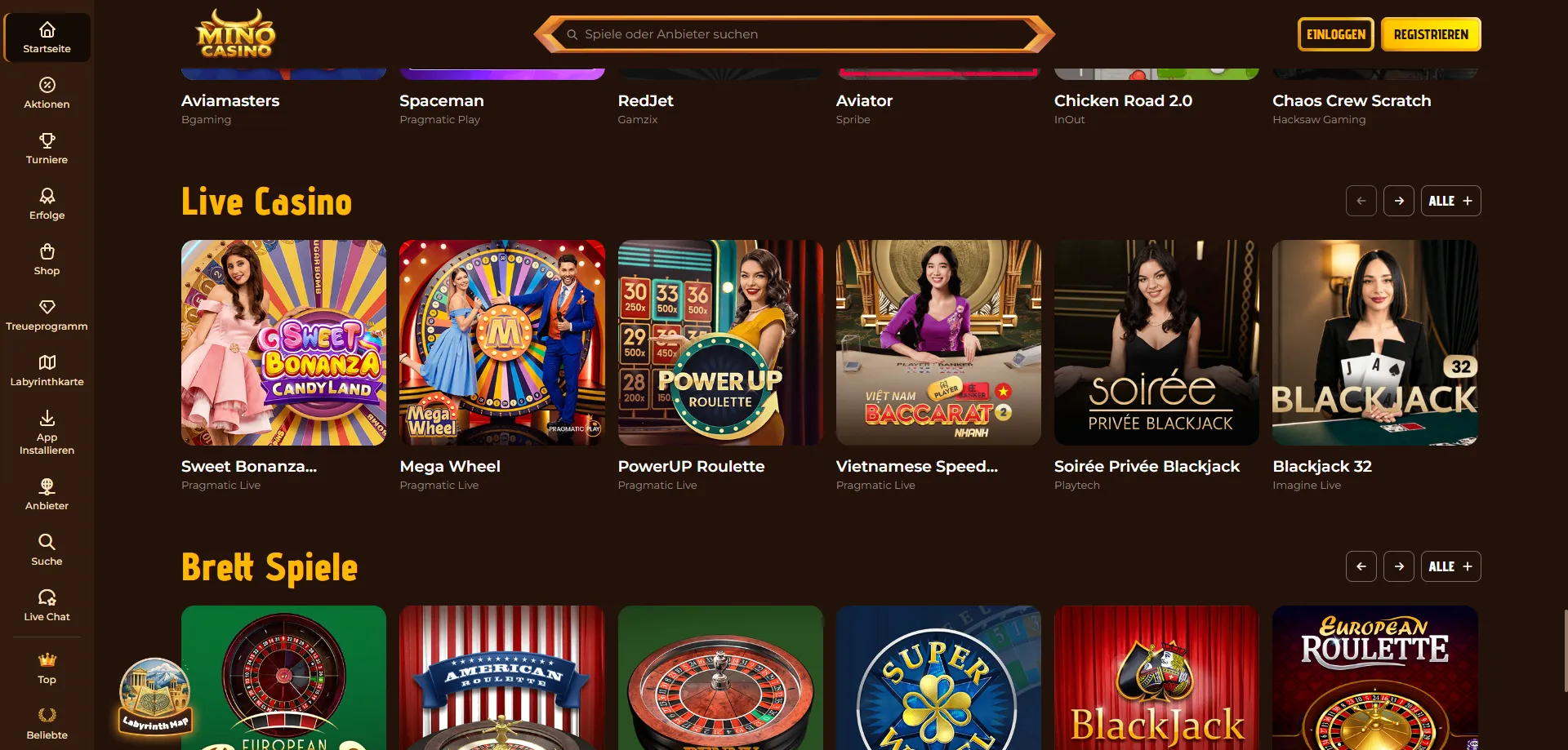 Mino Casino Live-Casino – echte Dealer in HD-Qualität spielen
