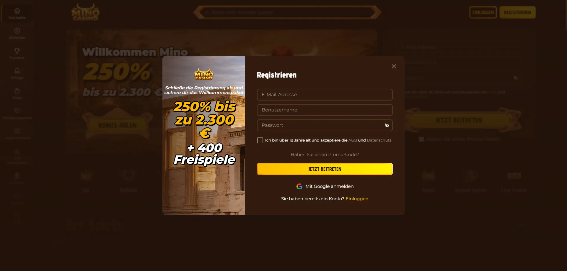 Mino Casino Registrierung – Konto in wenigen Minuten erstellen