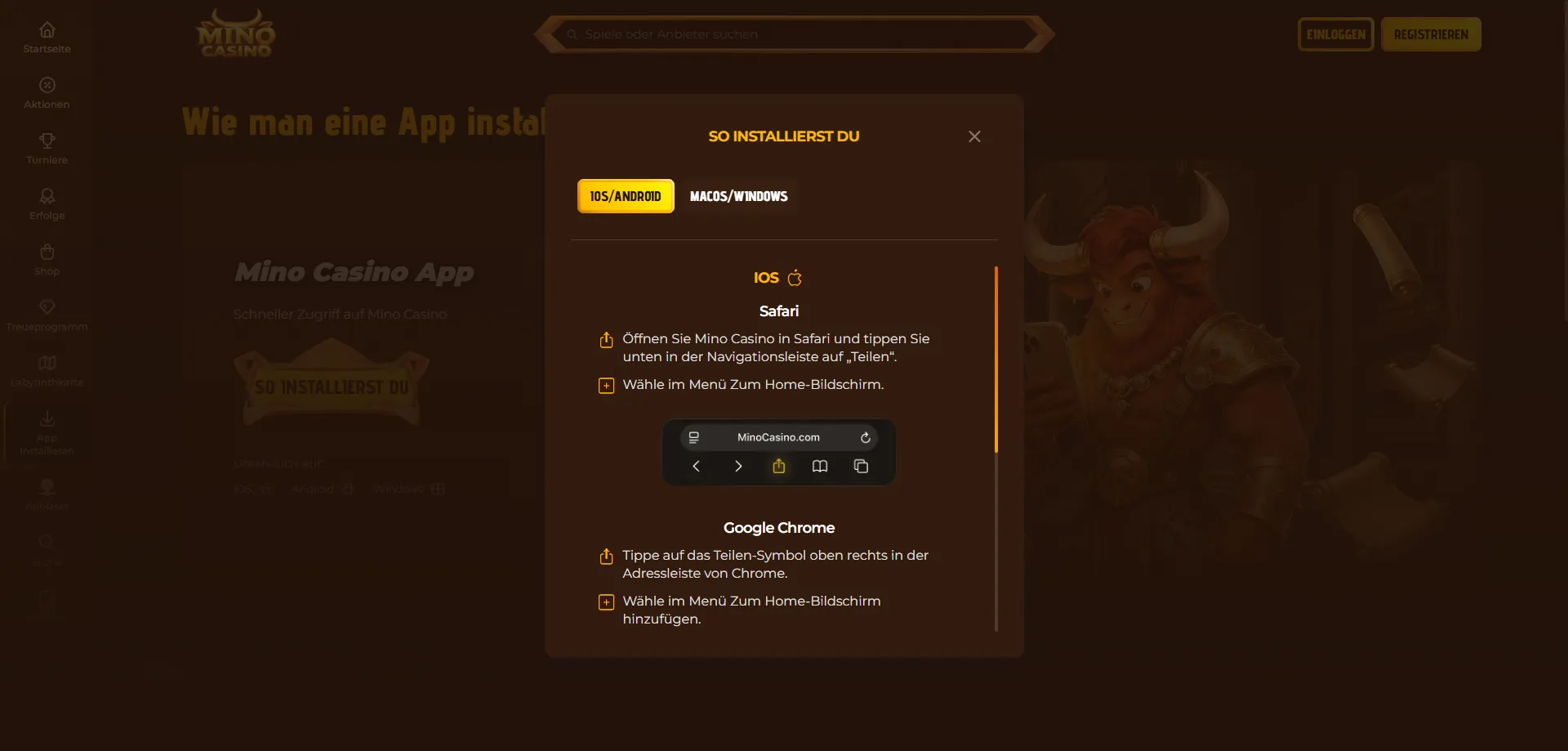 Mino Casino App – mobiles Spielen auf iOS und Android in AT