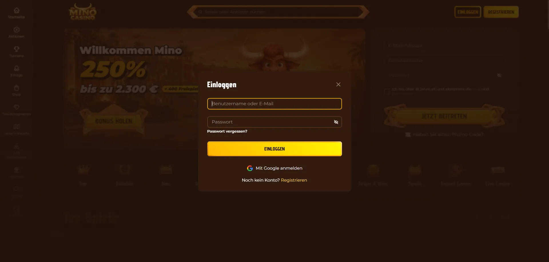 Mino Casino Webseite – Anmeldung und Navigation in AT